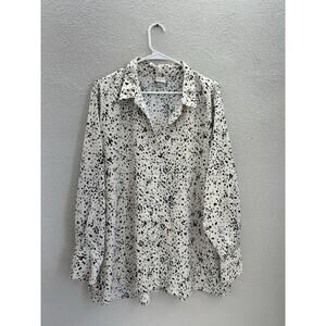 A New Day Womens Shirt Size XXL Tan Animal Print Black Long Sleeve Button Up